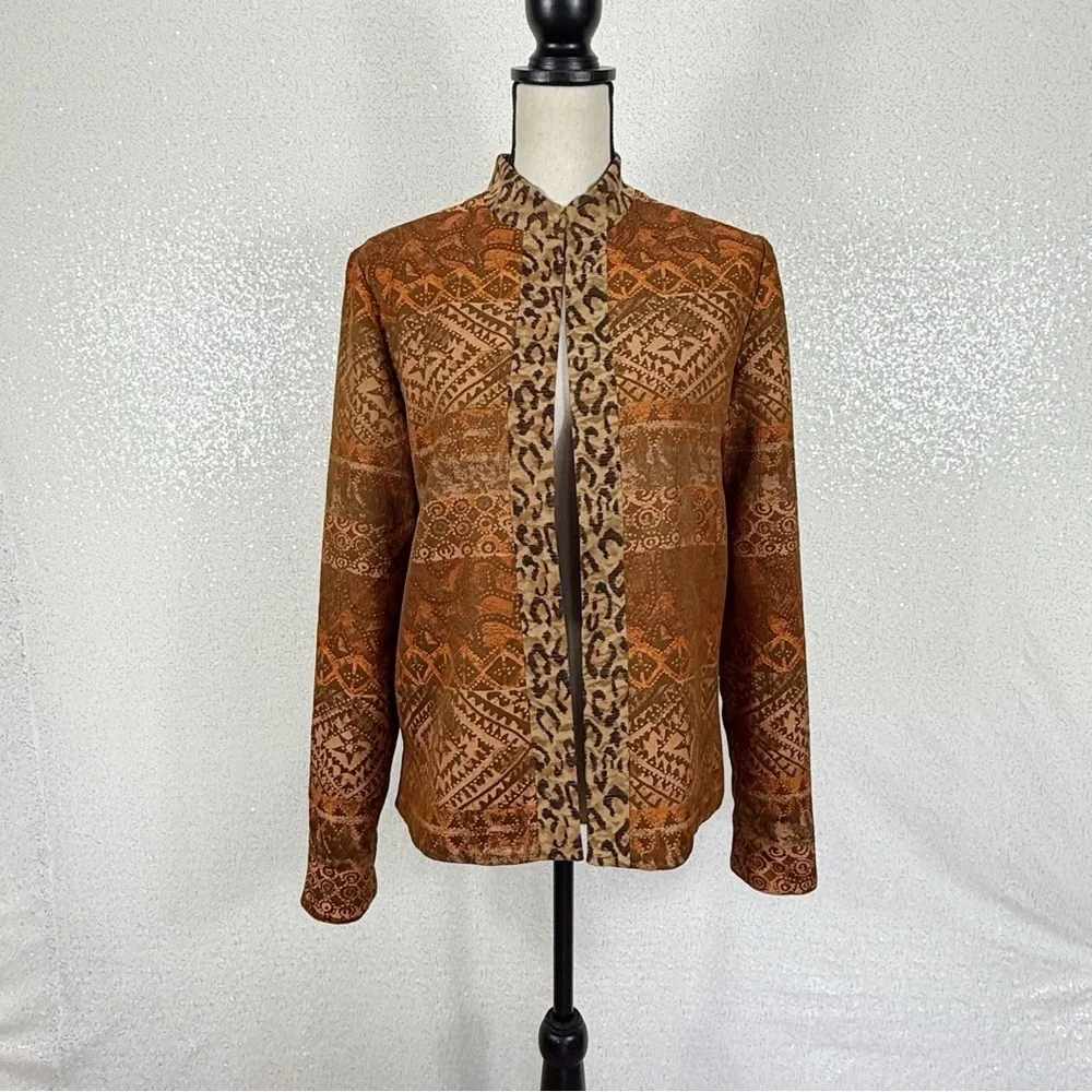 Coldwater Creek Reversible Jacket PM Petite Medium Leopard Print Aztec Jacquard